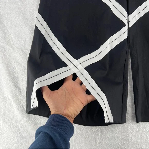 Ozai N Ku Wide Leg Pants Ribbon Appliqué Asymmetric Cutout Hem Zip Elastic Waist - Picture 5 of 16